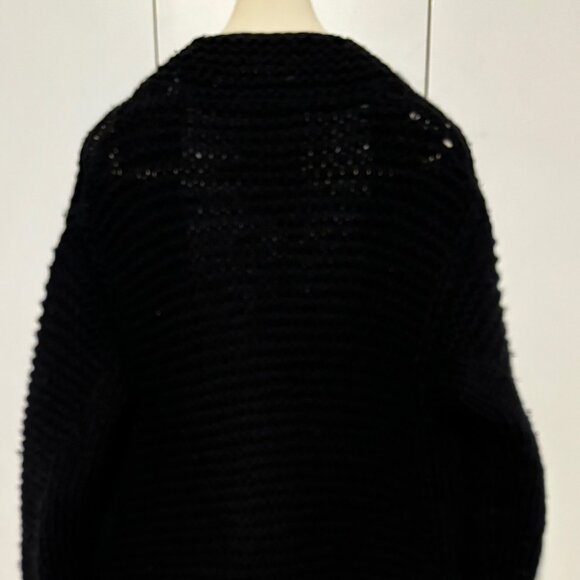 Wings + Horns Peruvian Black Wool Handknit Cardigan/ Sweater XS-S - Picture 6 of 12